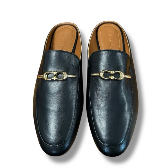 COACH Sienna Leather Slide Loafer Shoes Mule Clog Black Gold Luxury Women Sz 7.5 - Picture 3 of 16